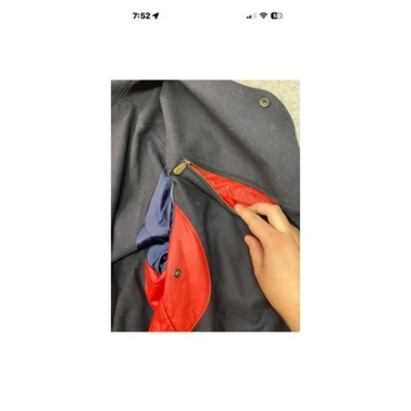 Nautica Jacket Mens 42R Red Snap Front Wool Blend‎ Lined Car Coat Pockets Navy